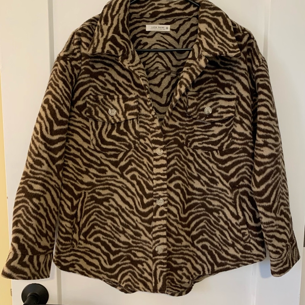 12th Tribe Zebra Print Button-Up Women's Jacket, size XS, EUC